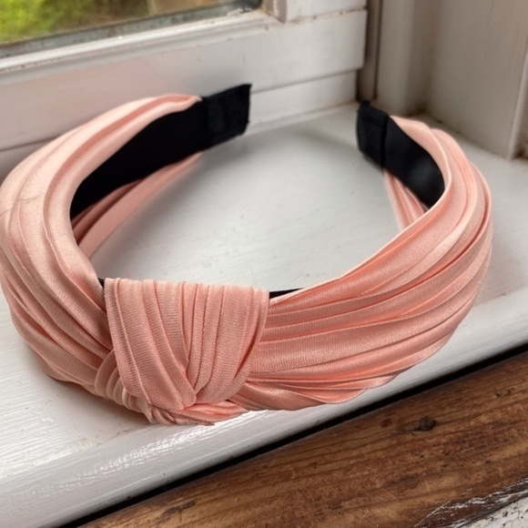 Anthropologie Satin Peachy Pink Knotted Headband - Picture 1 of 4